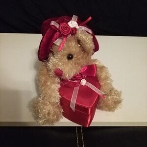 Charming Teddy Bear with Red Hat and Heart